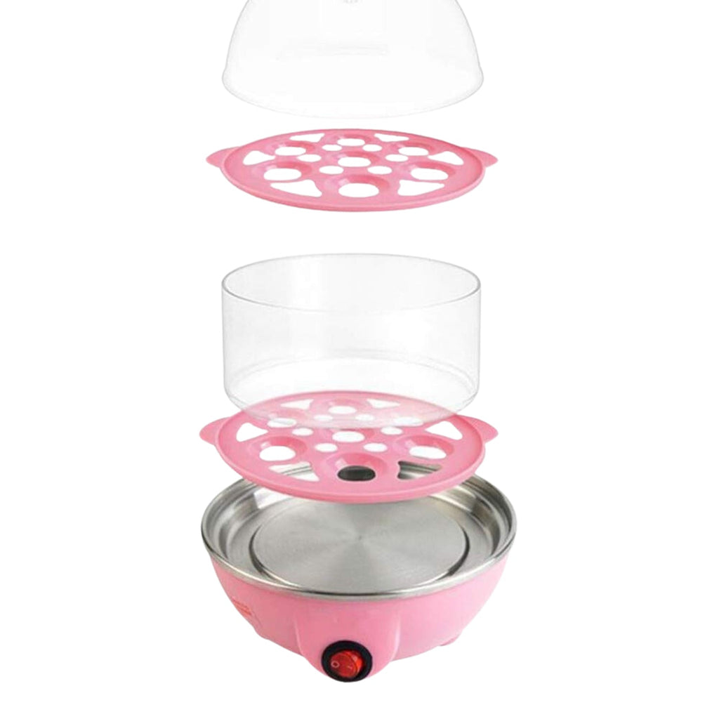Close-up of the transparent lid and removable egg tray of the 2-layer egg cooker.