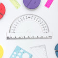 Complete geometry drafting tools set made of clear plastic for precise math tasks