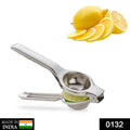 A hand holding a durable stainless steel lemon squeezer, ready for juicing.