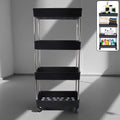 Movable storage rack trolley with four layers for kitchen and bathroom organization