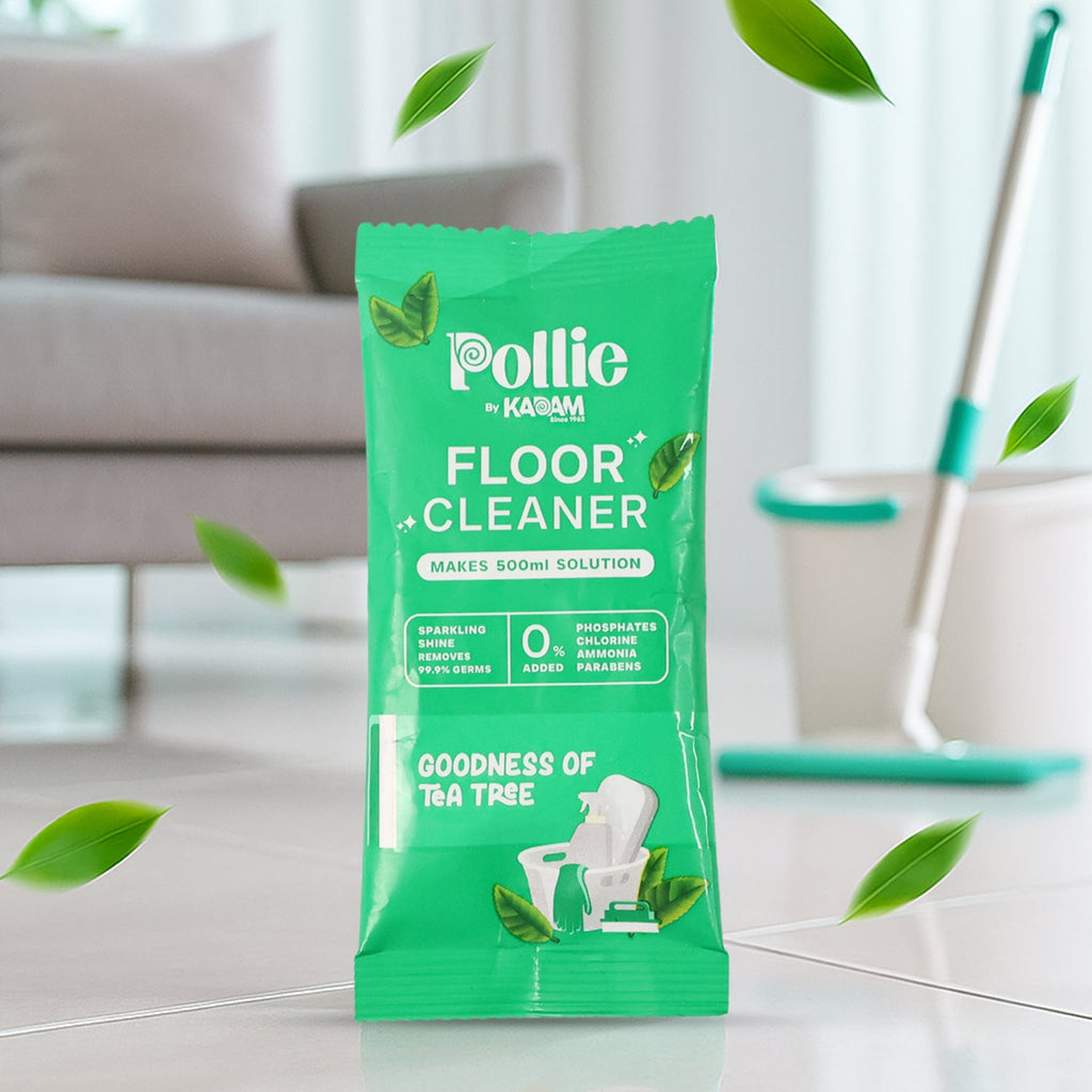 Concentrated floor cleaner sachet with refreshing tea tree fragrance