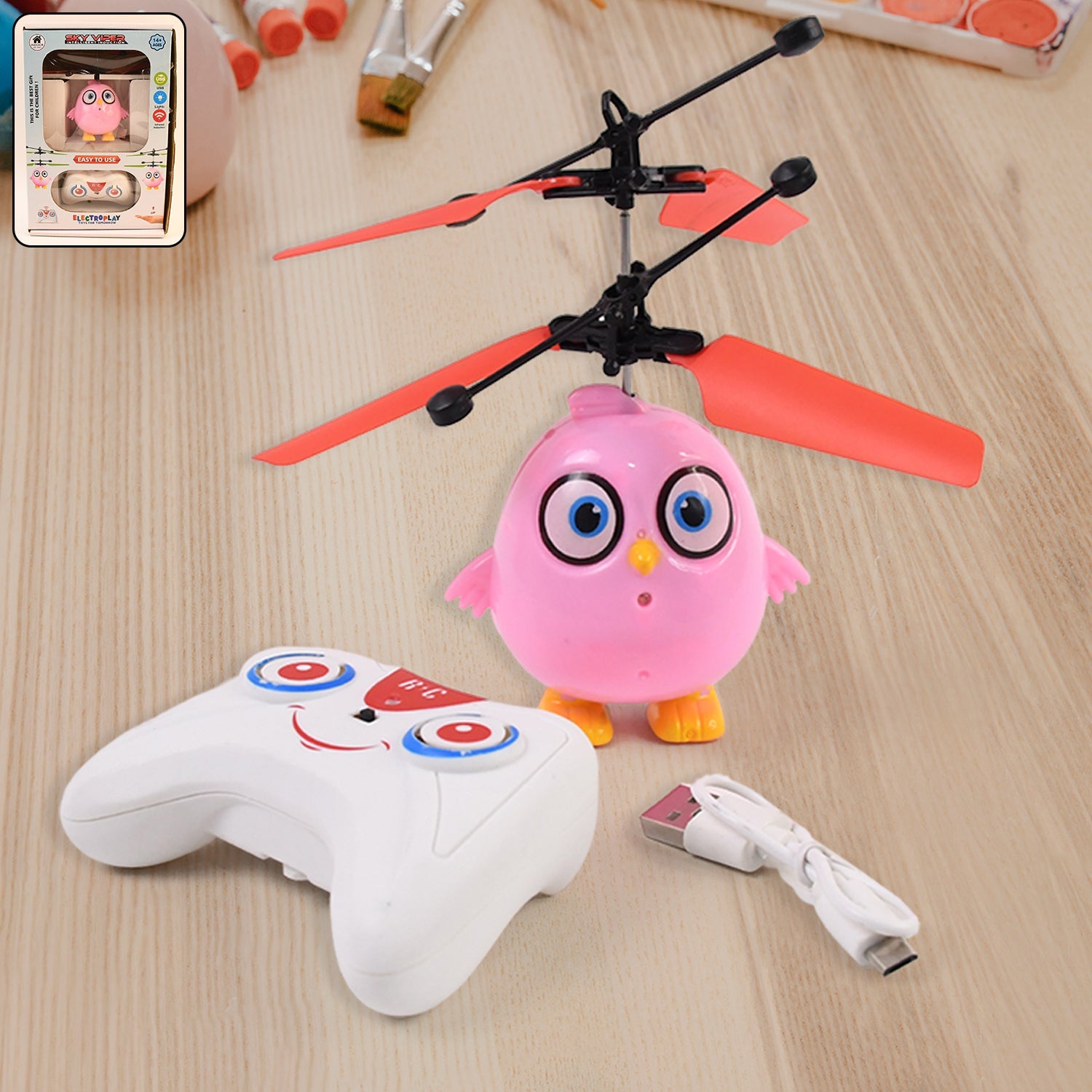 Pink owl Flying Bird RC Toy with LED lights and dual rotors