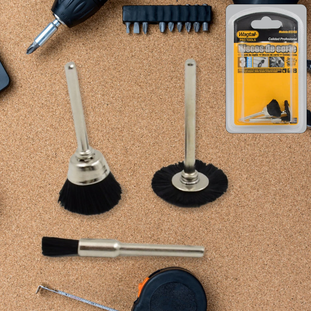 3-piece Brass Wire Wheels set for efficient rust removal and metal polishing.