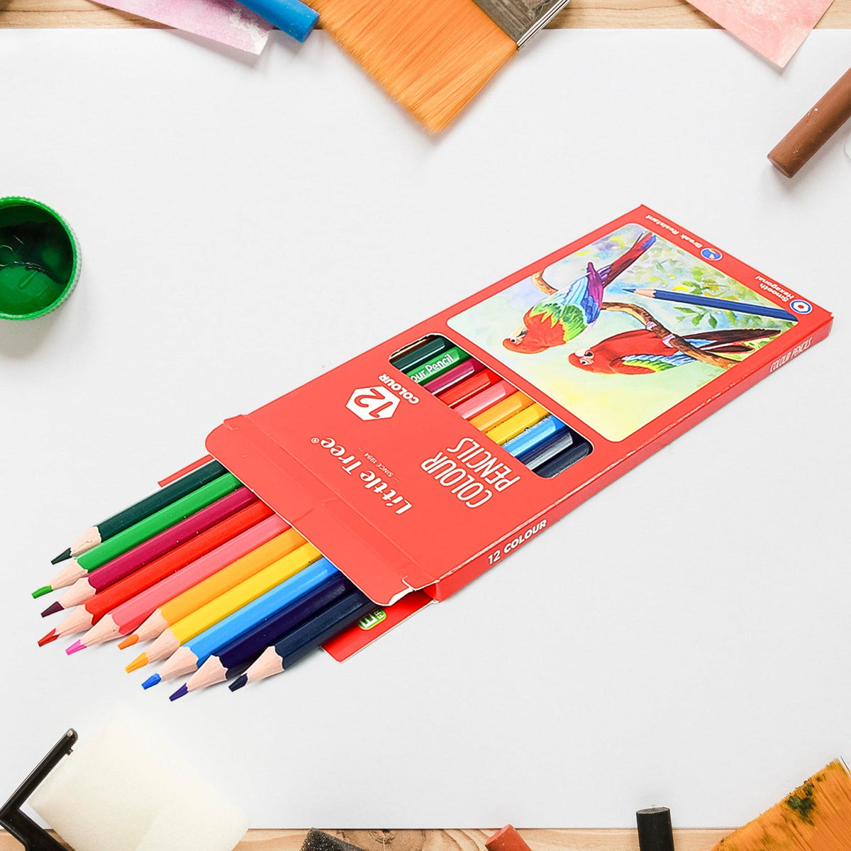 Vibrant 12-piece colored pencils set displayed for art and drawing.