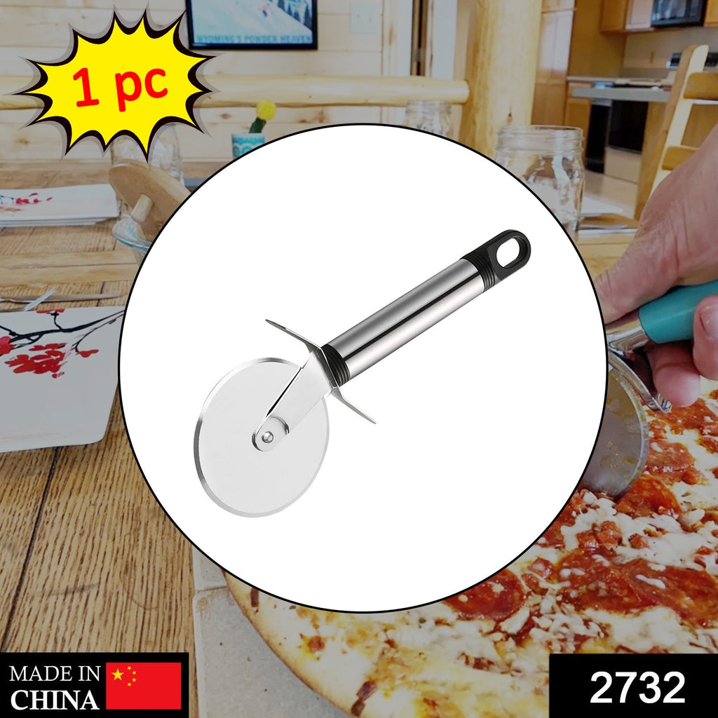 Sharp wheel of the Stainless Steel Pizza Cutter ready to slice through dough.