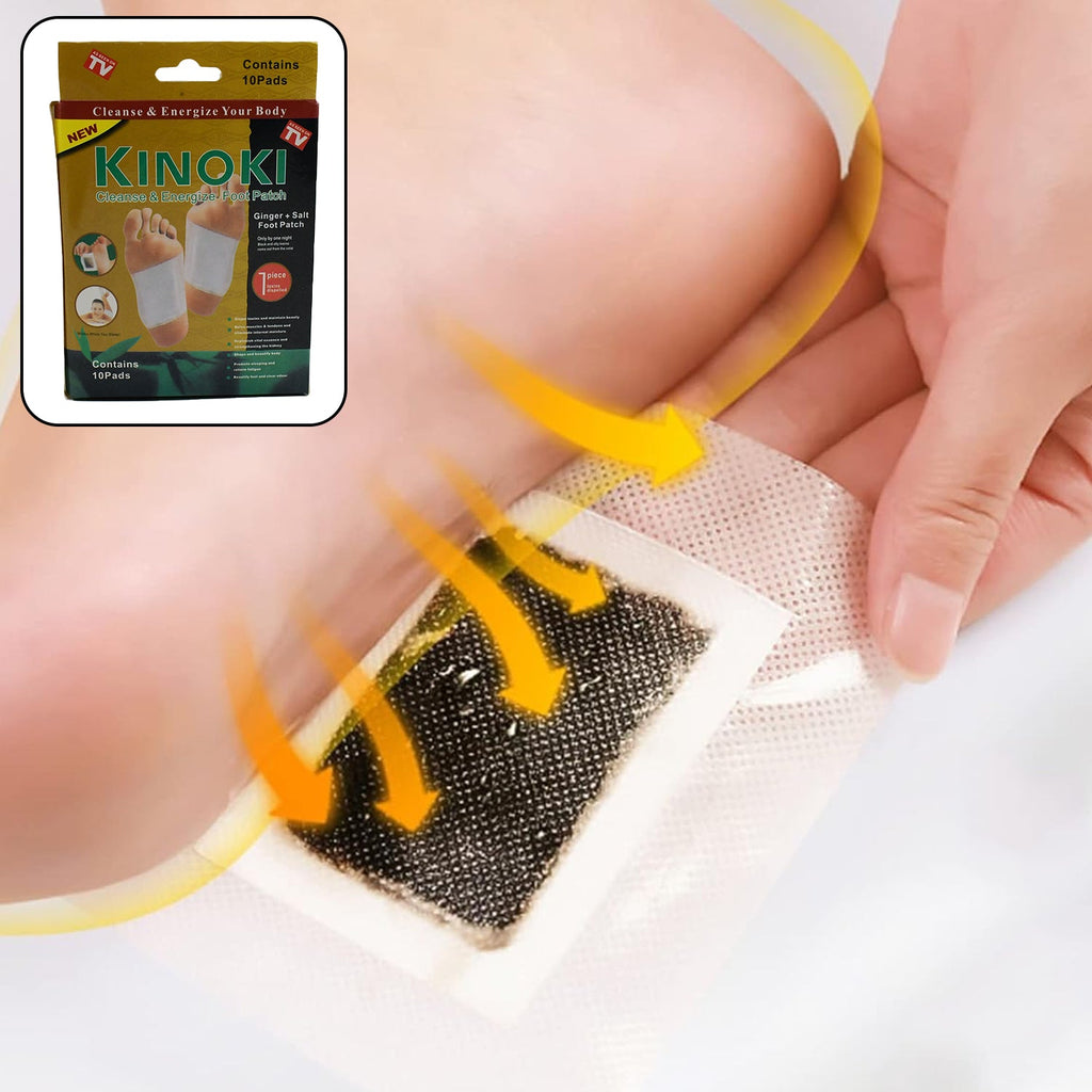 Kinoki Detox Foot Pads with ginger and salt, 10 pieces for natural cleansing.
