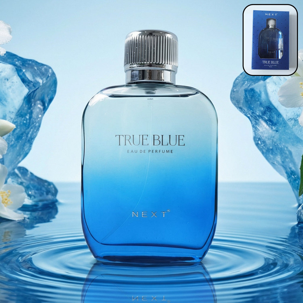 Next True Blue eau de perfume 100 ml bottle showcasing stylish design