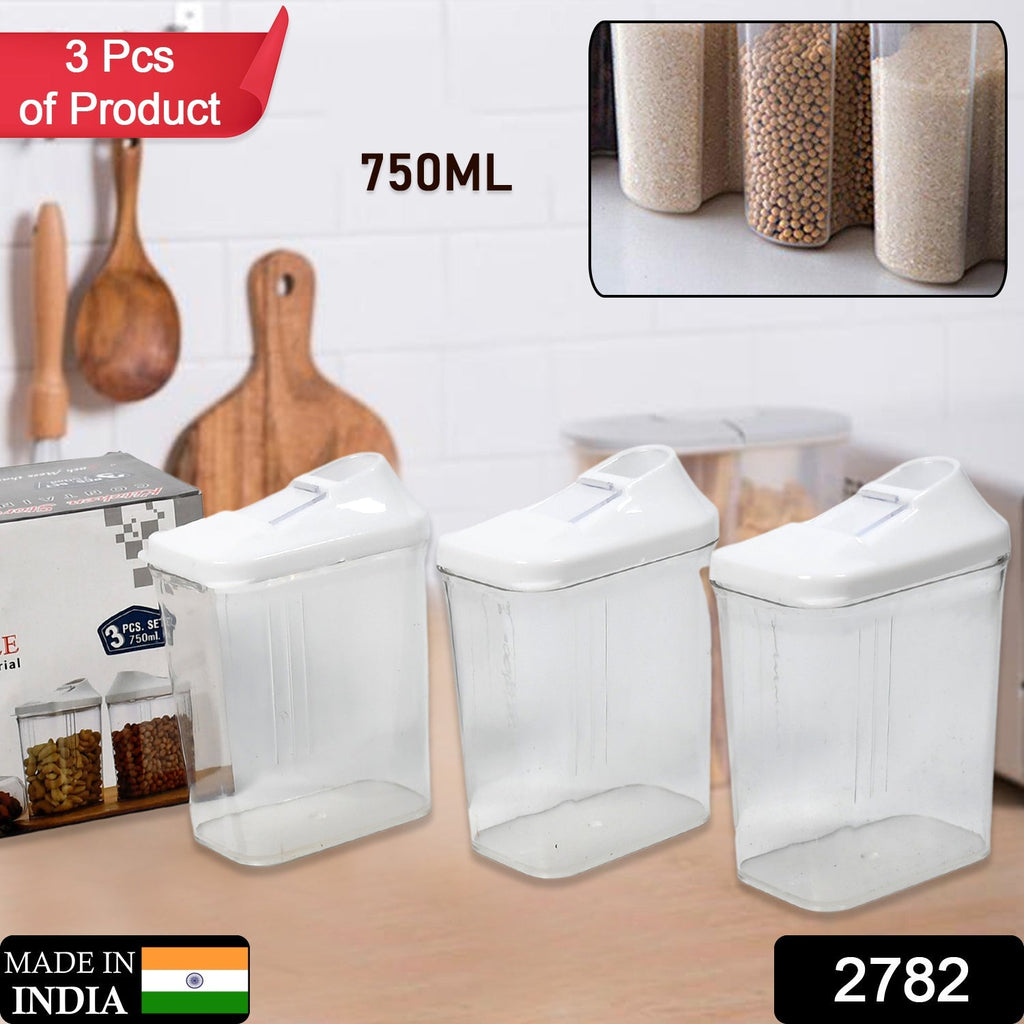 CookAura transparent 3-piece kitchen storage jars set with white lids.