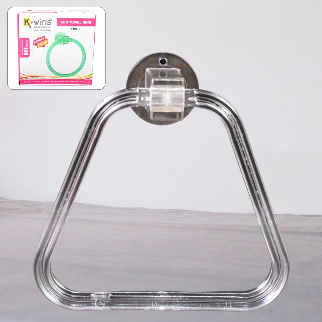 Clear ABS square towel ring holder from BathNova, ready for wall mounting.