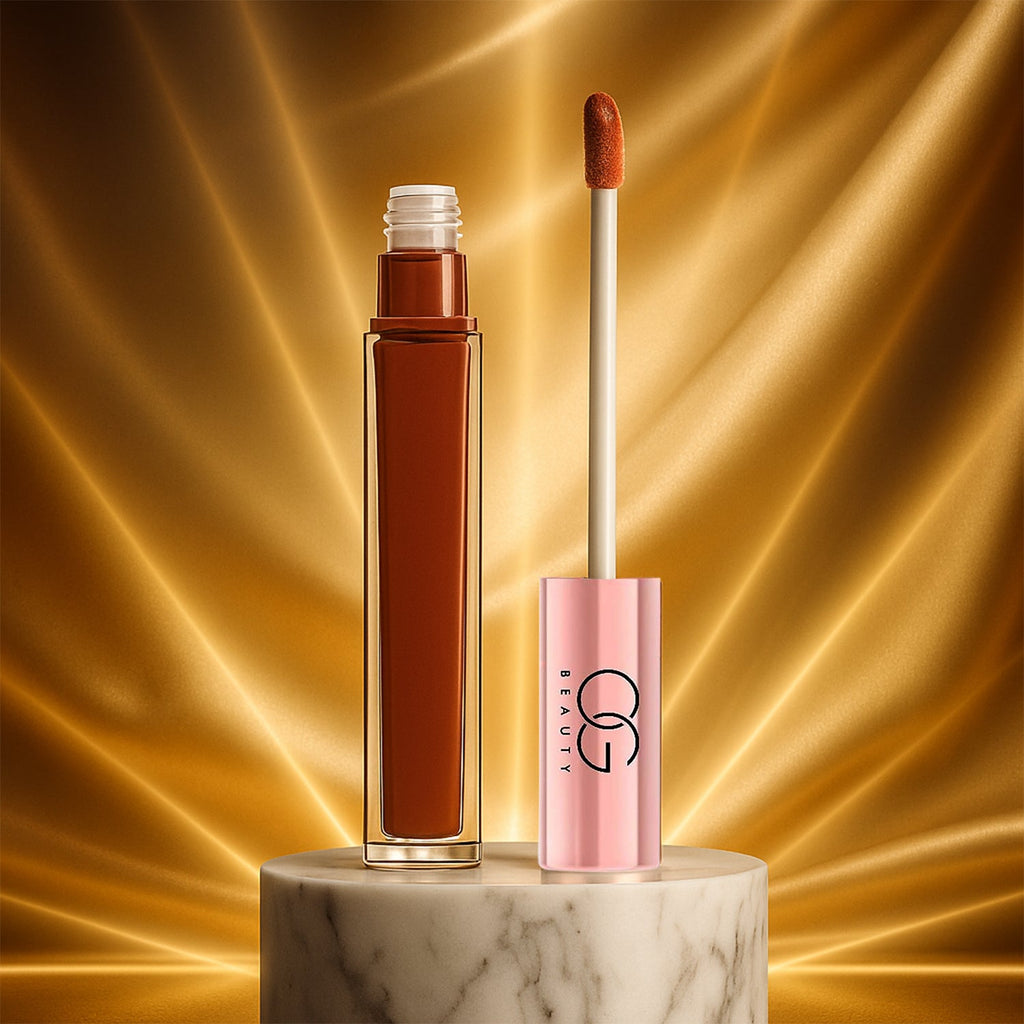 Liquid lipstick tube in Coffee Cuddle shade showing rich, moisturizing color
