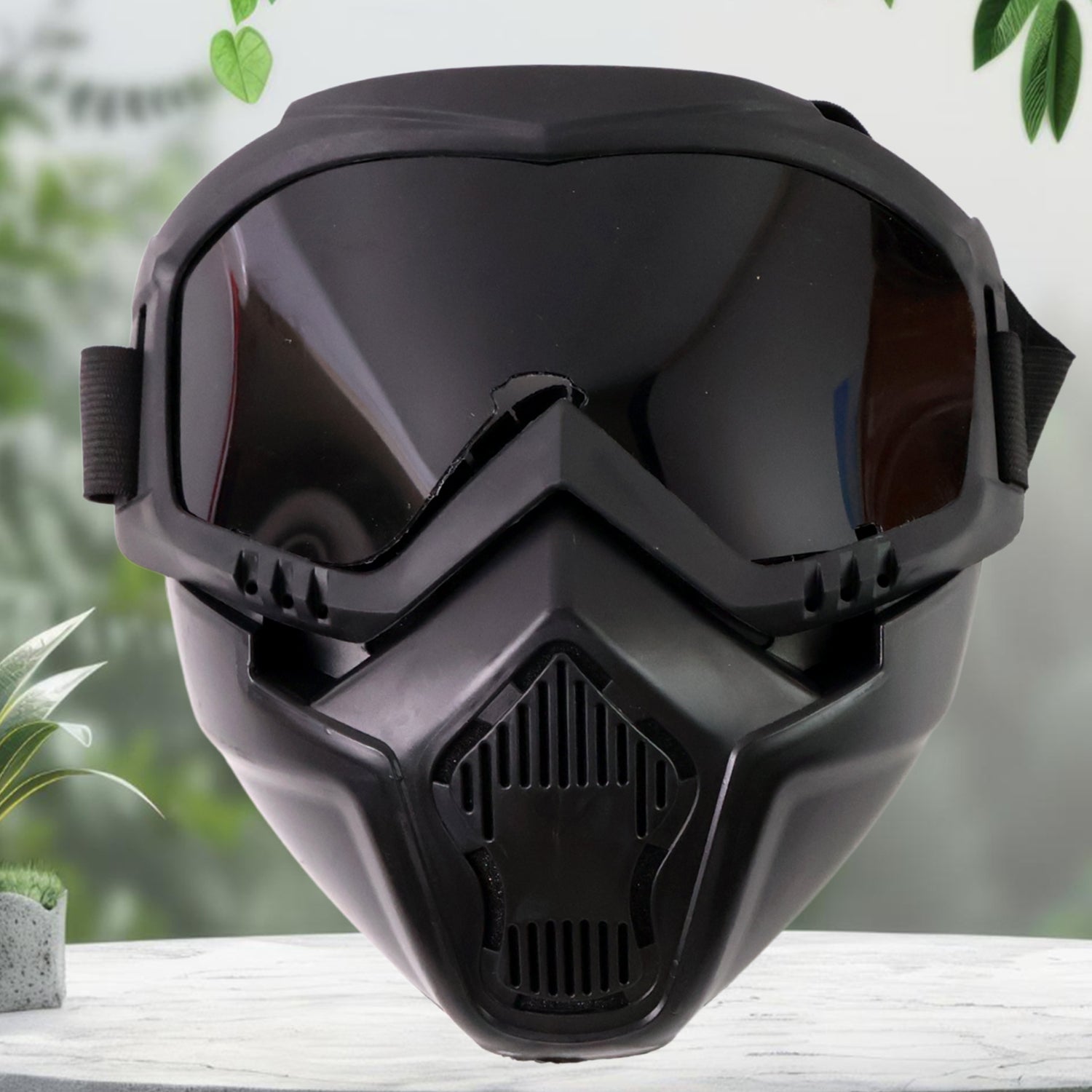 Front view of RaceVault off-road motorcycle goggles with integrated windproof mask.