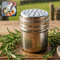 Stainless steel spice shaker container with perforated lid for even seasoning