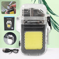 USB rechargeable electric lighter flashlight with transparent body and COB light.