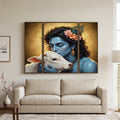 Krishna cow 3 panel wall art frame with vibrant colors