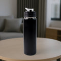 Matte black 500ML stainless steel sports water bottle with flip-top lid