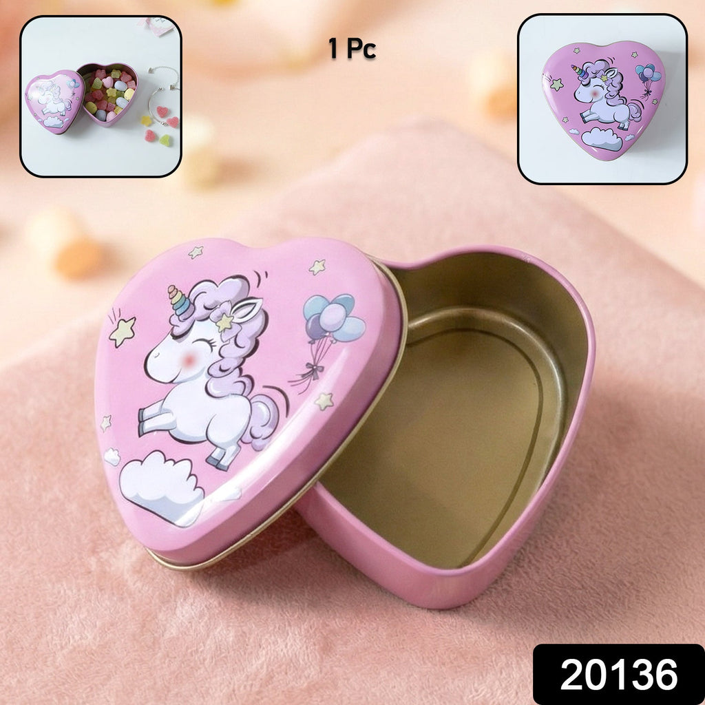 Decorative metal unicorn tin box in heart shape for organizing small items