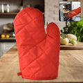 Multicolor heat resistant oven mitt with non-slip grip, front view.