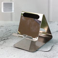 Universal stainless steel mobile and tablet stand holder front view with stable triangular design