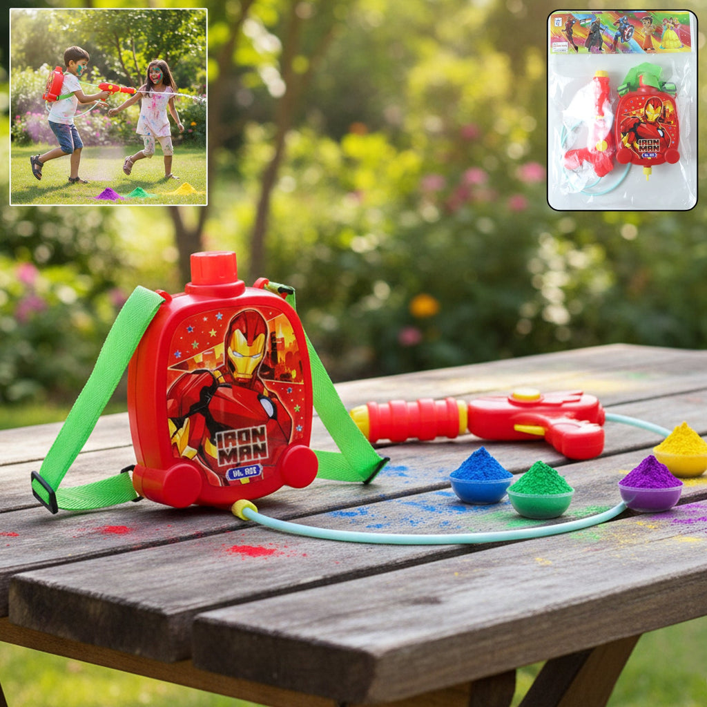 Kids carrying backpack water gun with water tank for Holi fun