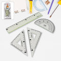 4-piece geometry set with transparent triangle ruler and protractor for precise measurement