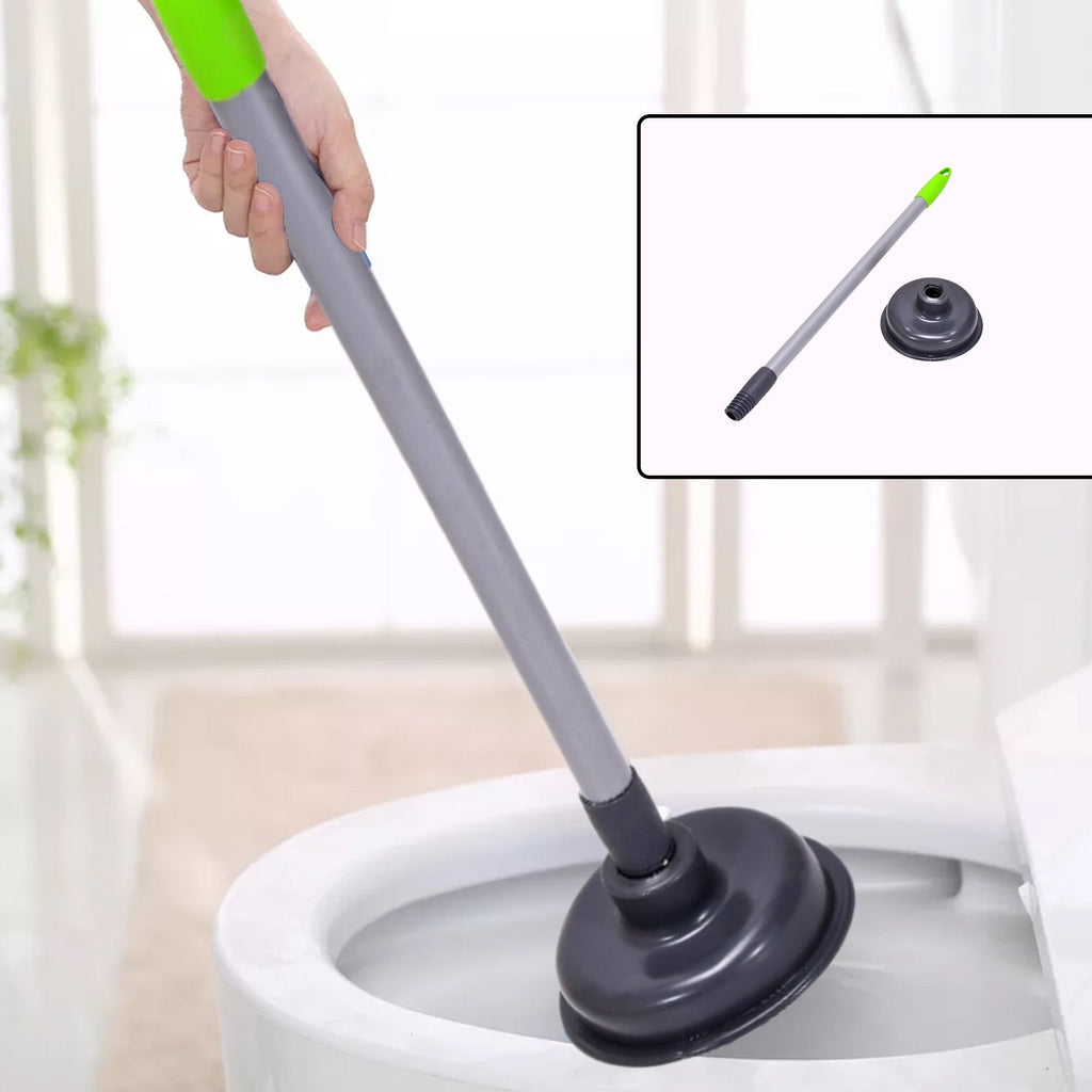 Simple yet effective toilet plunger with a sturdy black handle.