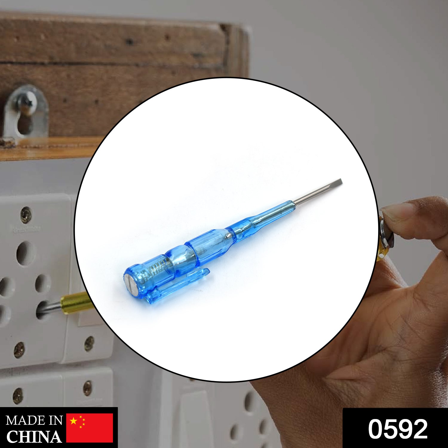 Versatile screwdriver with integrated metal voltage tester for electrical diagnostics.