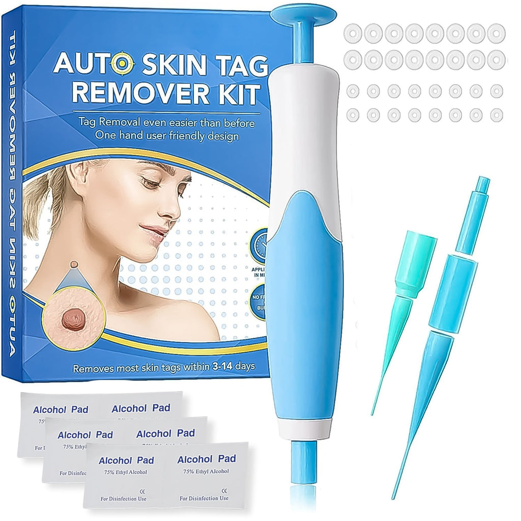 Arrive Kit Skin Tag Remover Kit components neatly displayed with packaging for at-home use.