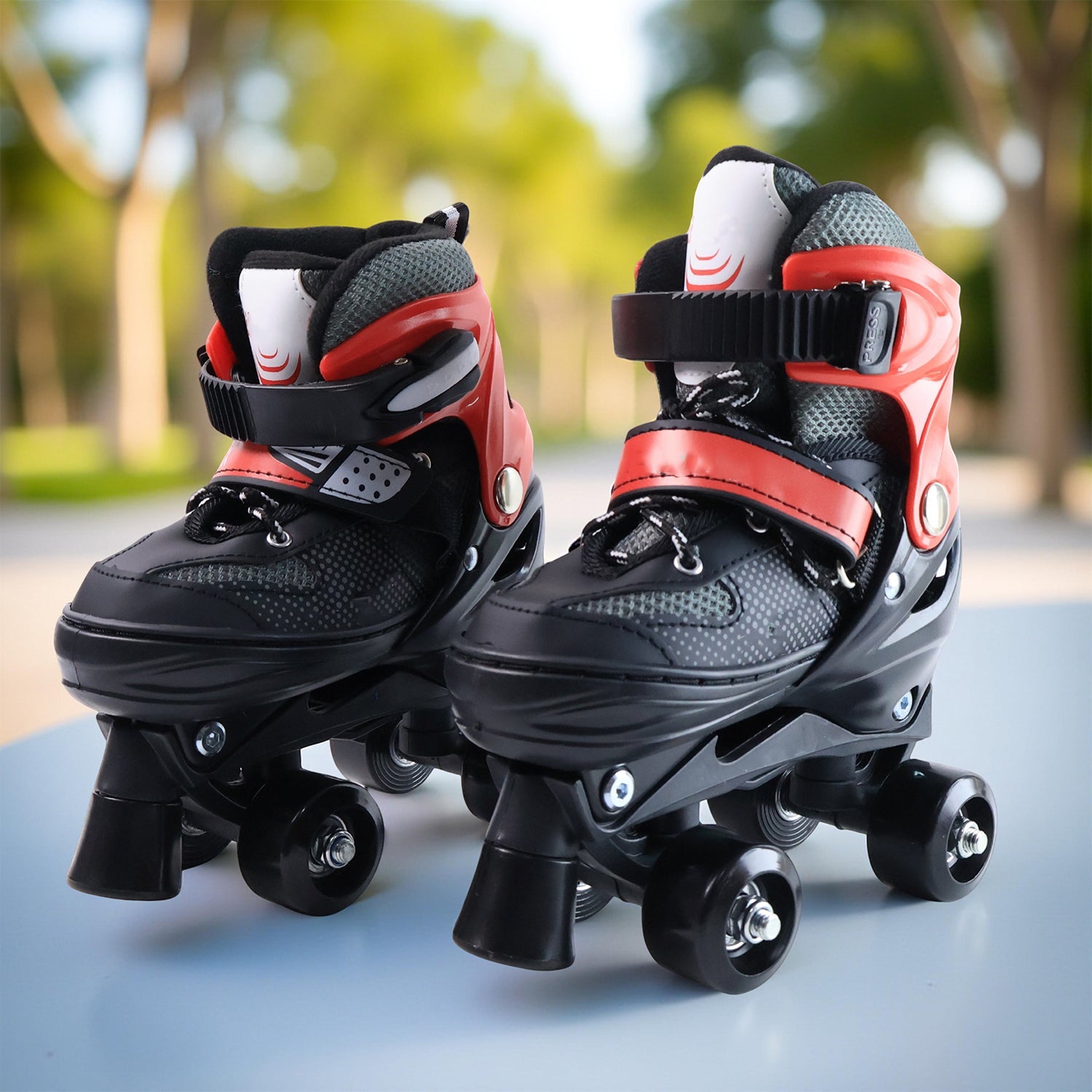 Adjustable quad roller skates with PU wheels and safety buckle for kids