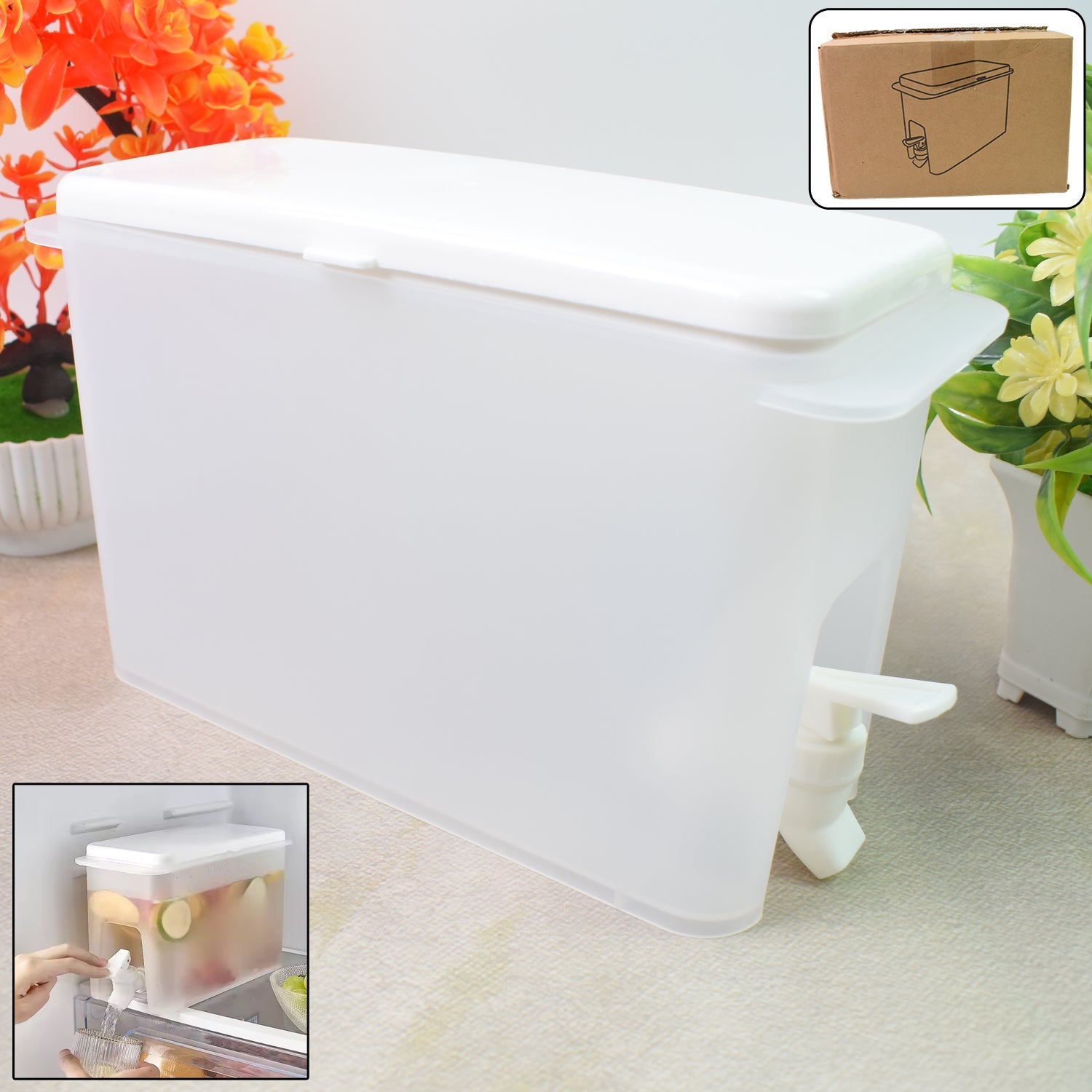 3.5 Litre water dispenser jug with easy-pour faucet, filled with refreshing cold water.