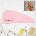 Microfiber hair drying towel wrap with button lock neatly folded