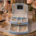 Elegant multi-layer jewelry storage box with mirror and compartments for rings, earrings, necklaces in India