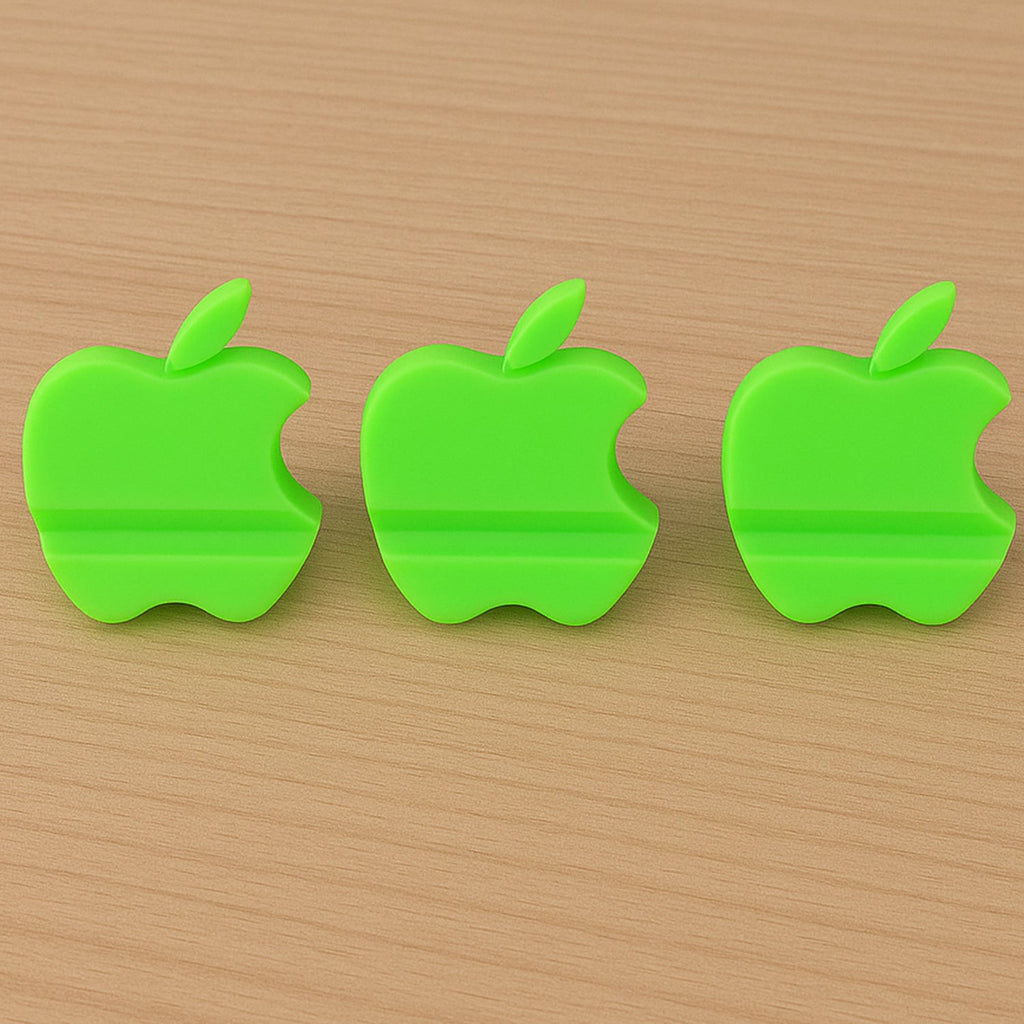 Assorted color apple-shaped mobile phone stands displayed together