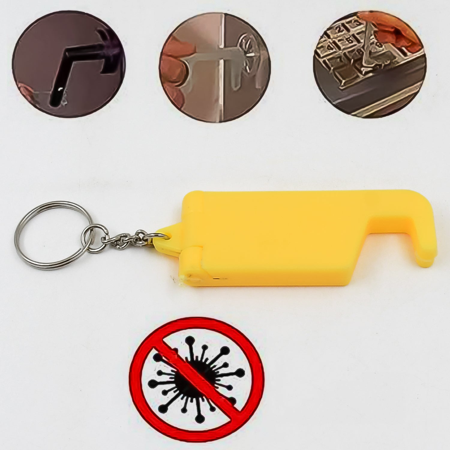 Front view of the durable plastic keychain phone holder in vibrant colors.