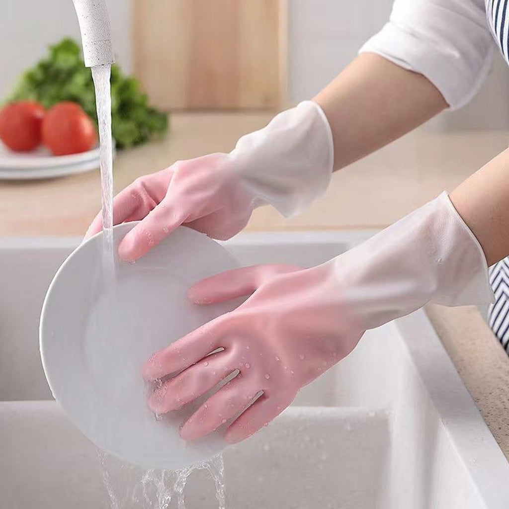 Large-sized household waterproof cleaning gloves in pair