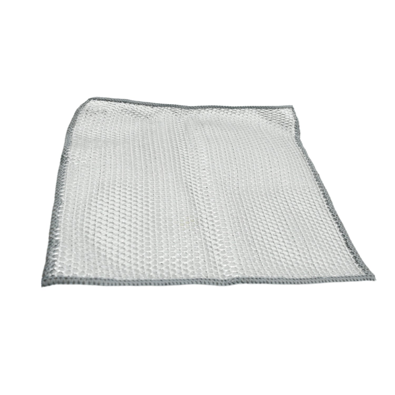 Detail shot of the tough stainless steel scrubber on one side of the cloth.