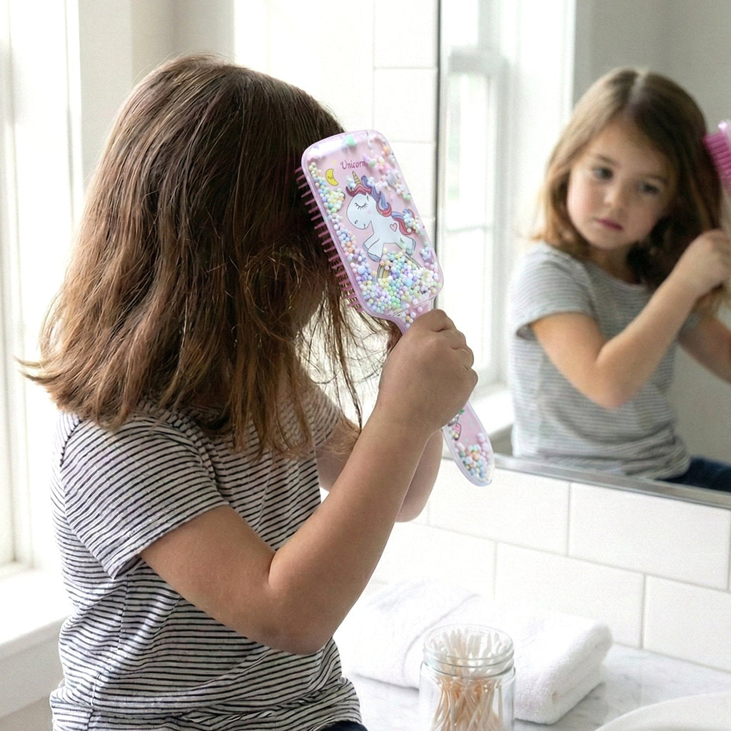 Children's hair care brush with comfortable handle