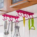 Pink multi-purpose hanging organizer with 6 durable hooks for organizing keys and utensils