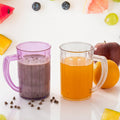 Pair of clear unbreakable plastic glasses with comfortable handles, perfect for everyday use.