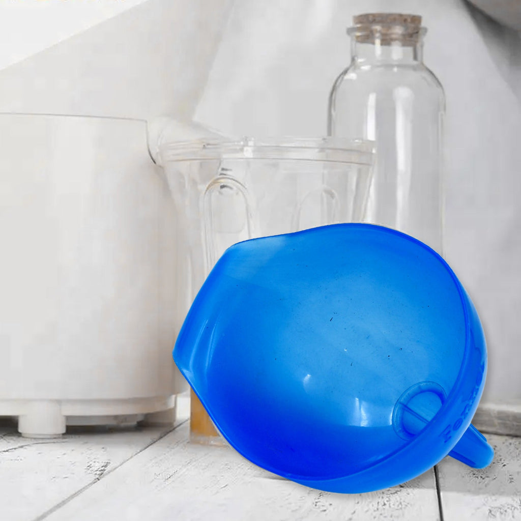 Compact plastic funnel with a convenient hanging hole for easy kitchen storage.