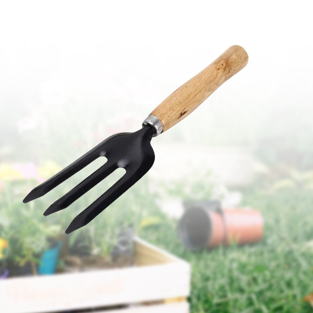 Side profile of the Grow Garden Tools hand weeding fork, highlighting its ergonomic fixed handle.