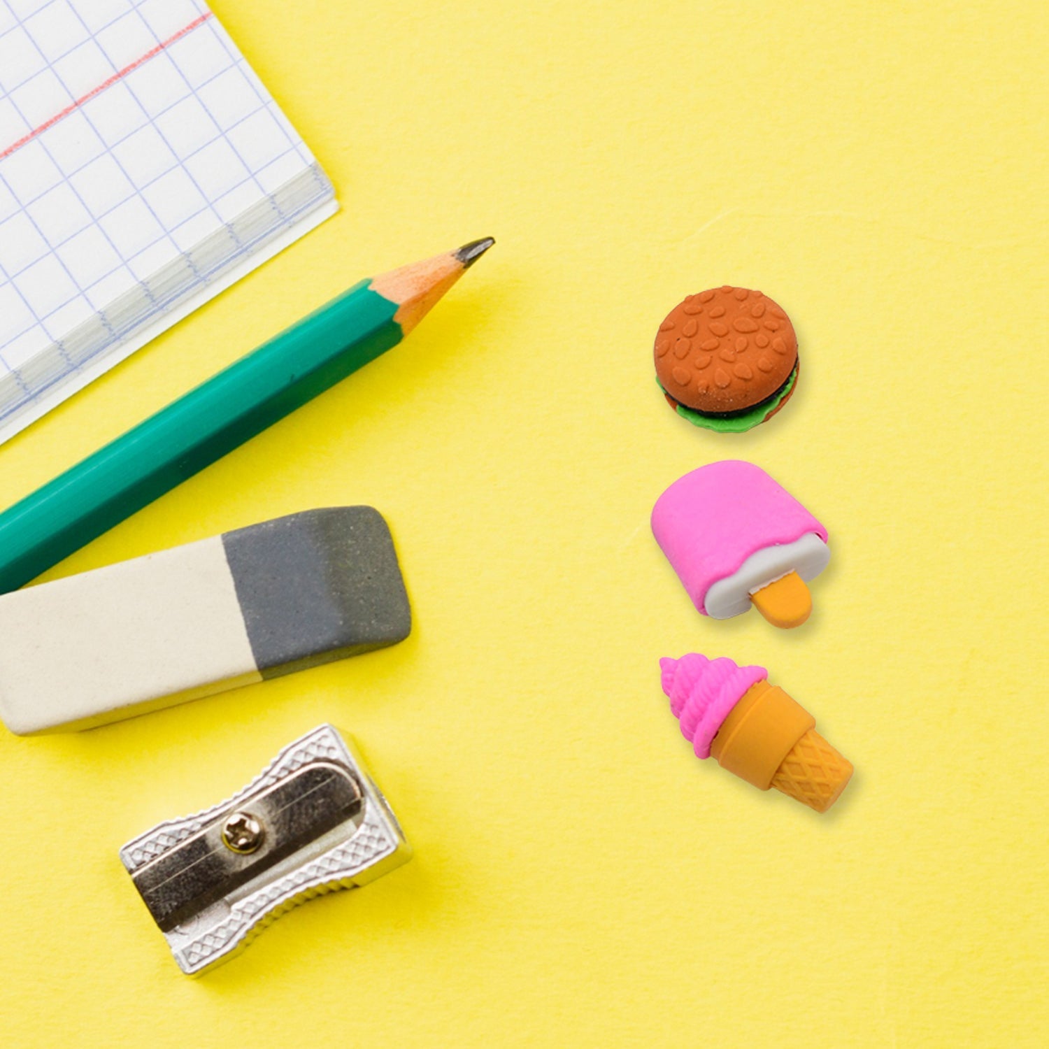 Assorted mix design erasers for children, featuring vibrant colours and fun shapes.