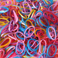 Assorted multicolor elastic rubber bands, 0.75 inch wide, for office and home organization.