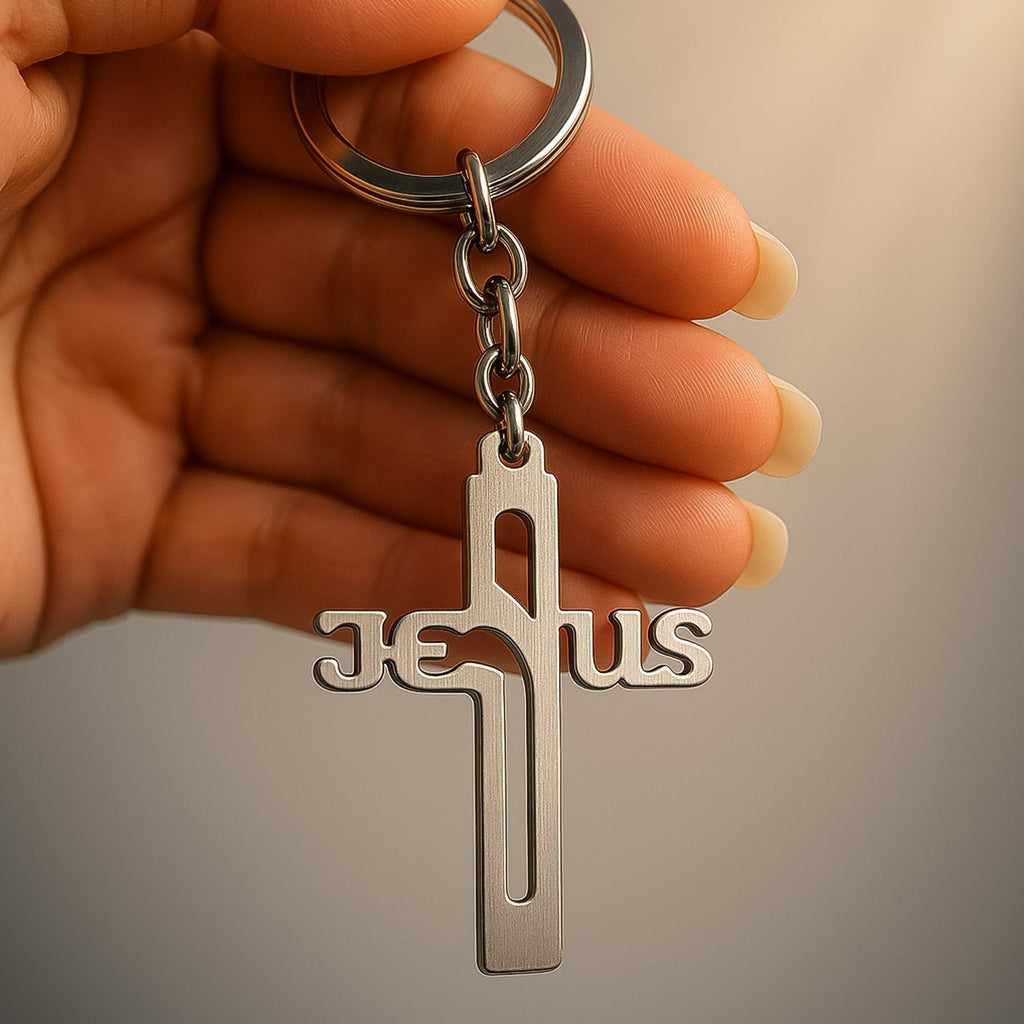 Premium finish metal cross key holder showcasing Gujarati text