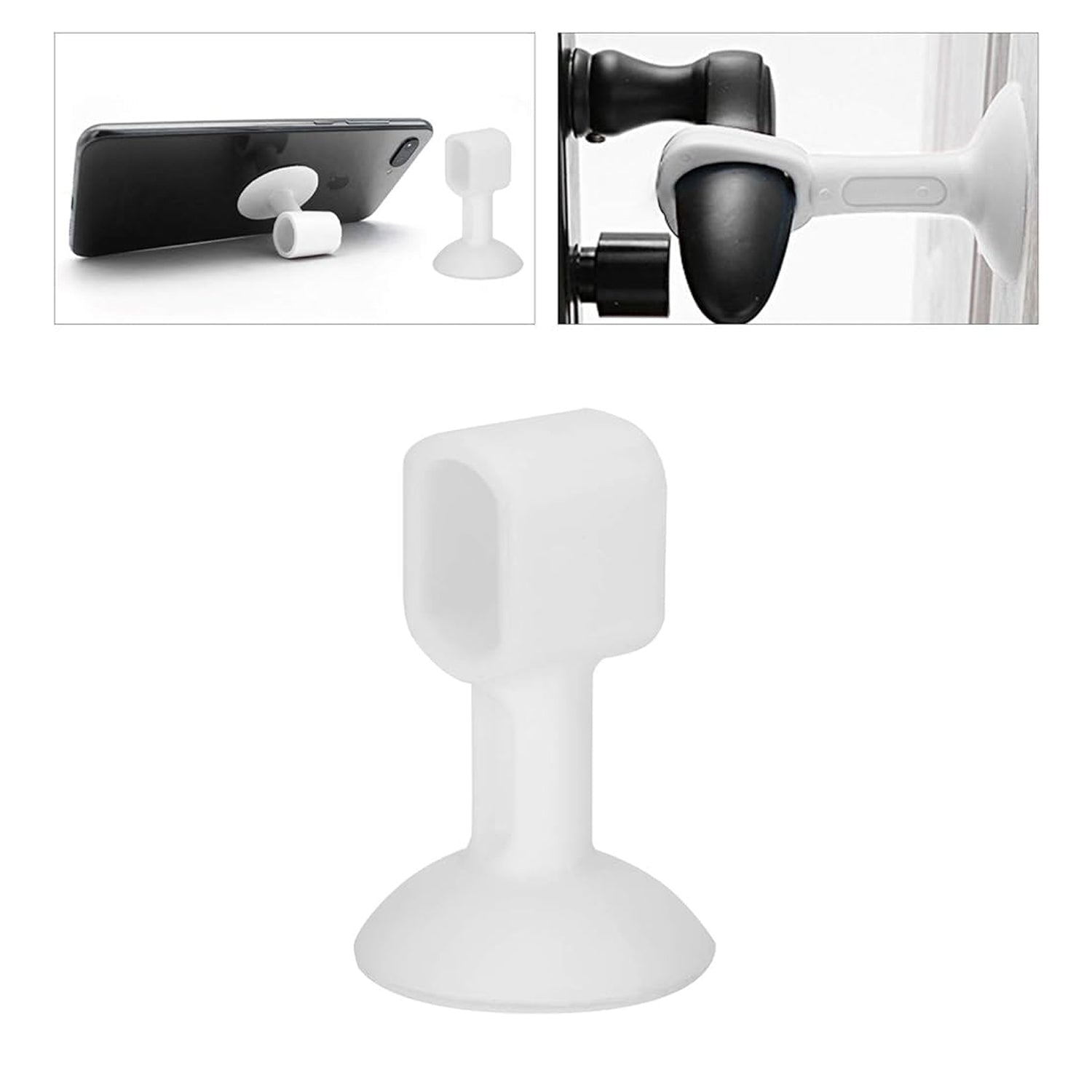 Silicone door stopper attached to metal door handle preventing wall damage