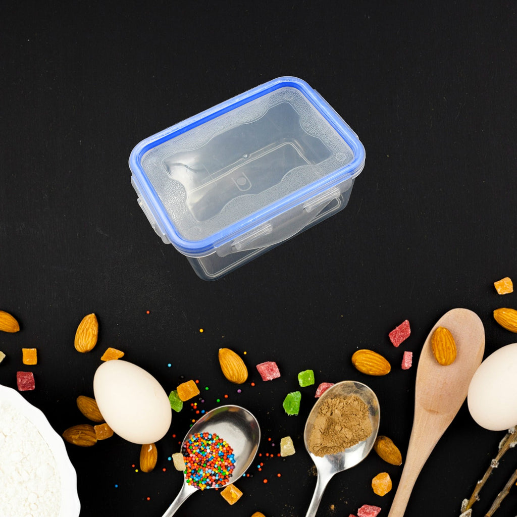 Close-up of the secure air seal lock on a plastic storage container lid.
