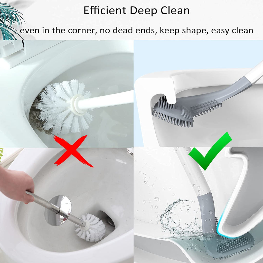 Golf Silicone Toilet Brush with its non-slip handle positioned next to a toilet, ready for use.