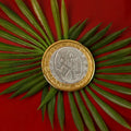 Dual-tone Lakshmi Ganesh religious coin with silver center and gold border