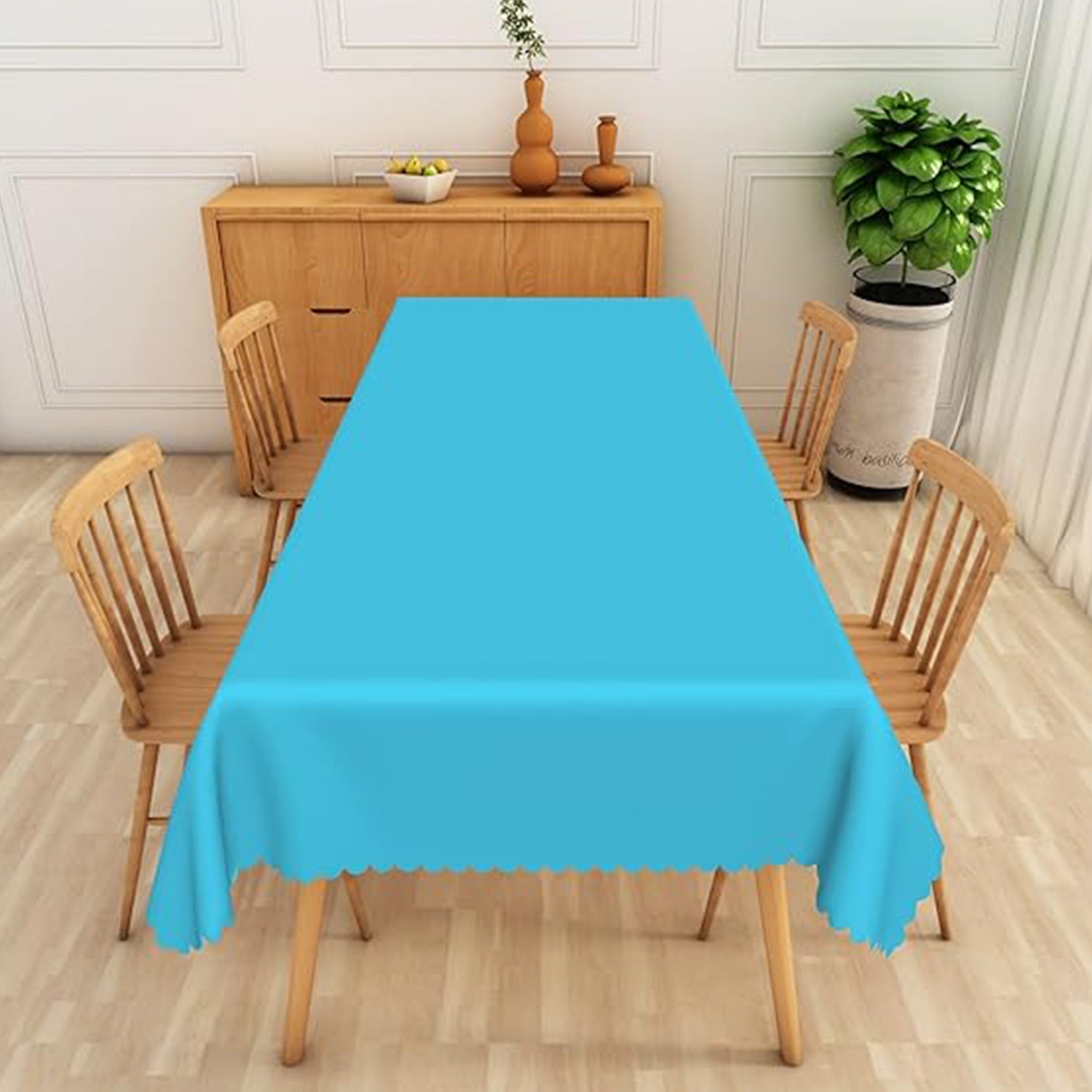 Polyester reusable table cover protecting table surface