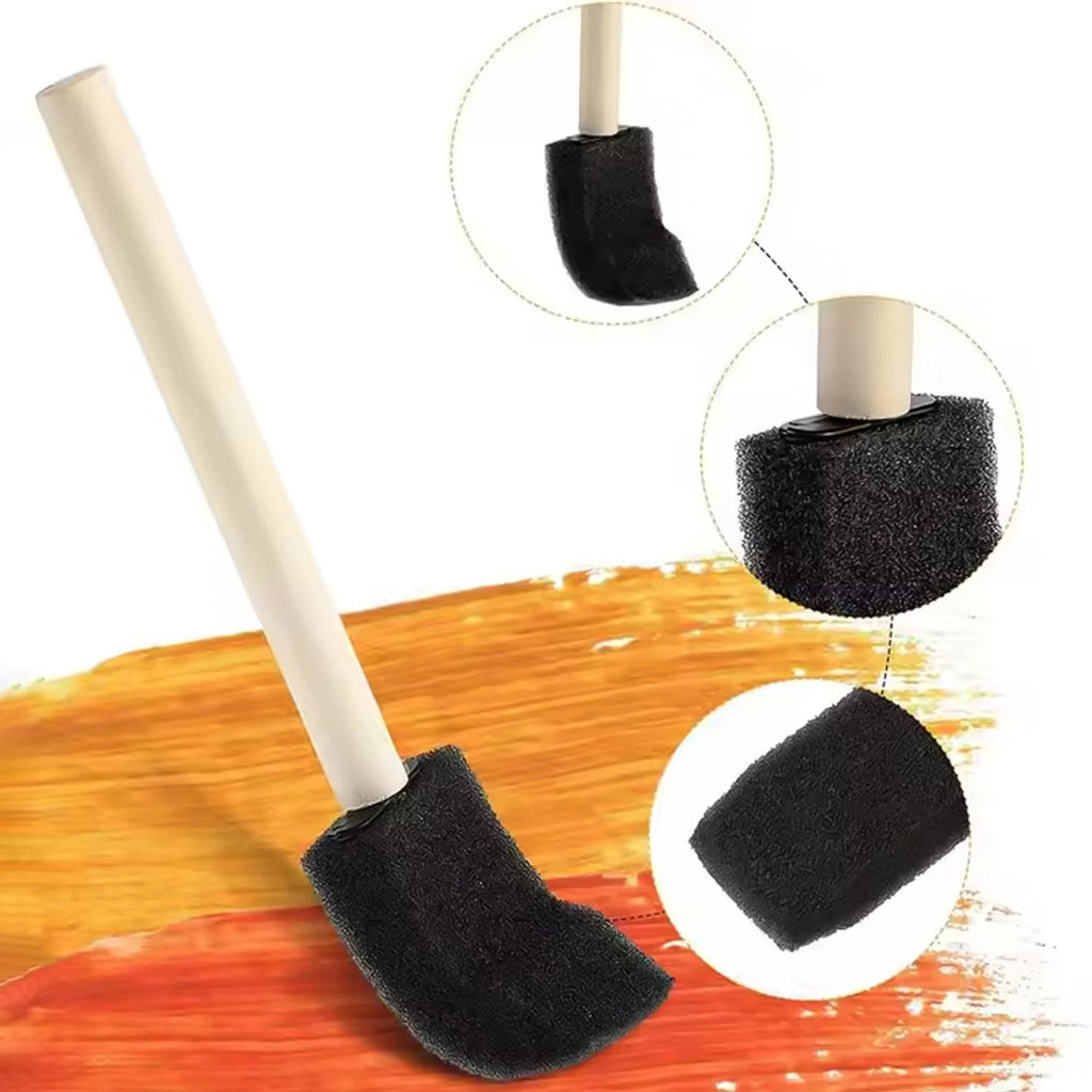 Foam paint brush applying finish on smooth wooden surface