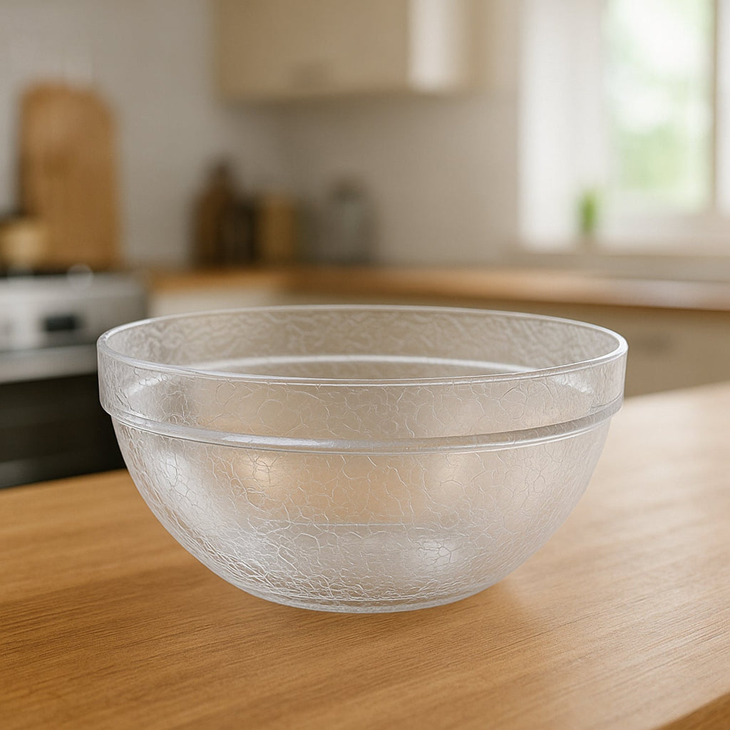 Transparent textured plastic idli mixing bowl showing grip texture clearly
